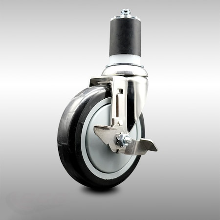 Service Caster 5 Inch 316SS Black Polyurethane Swivel 1-7/8 Inch Expanding Stem Caster Brake SCC-SS316EX20S514-PPUB-BLK-TLB-178